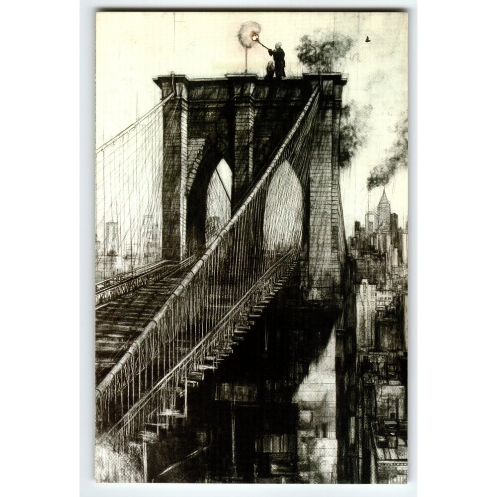 Vintage Photochrome NYC Brooklyn Bridge Art Postcard 5.5x4 Inches